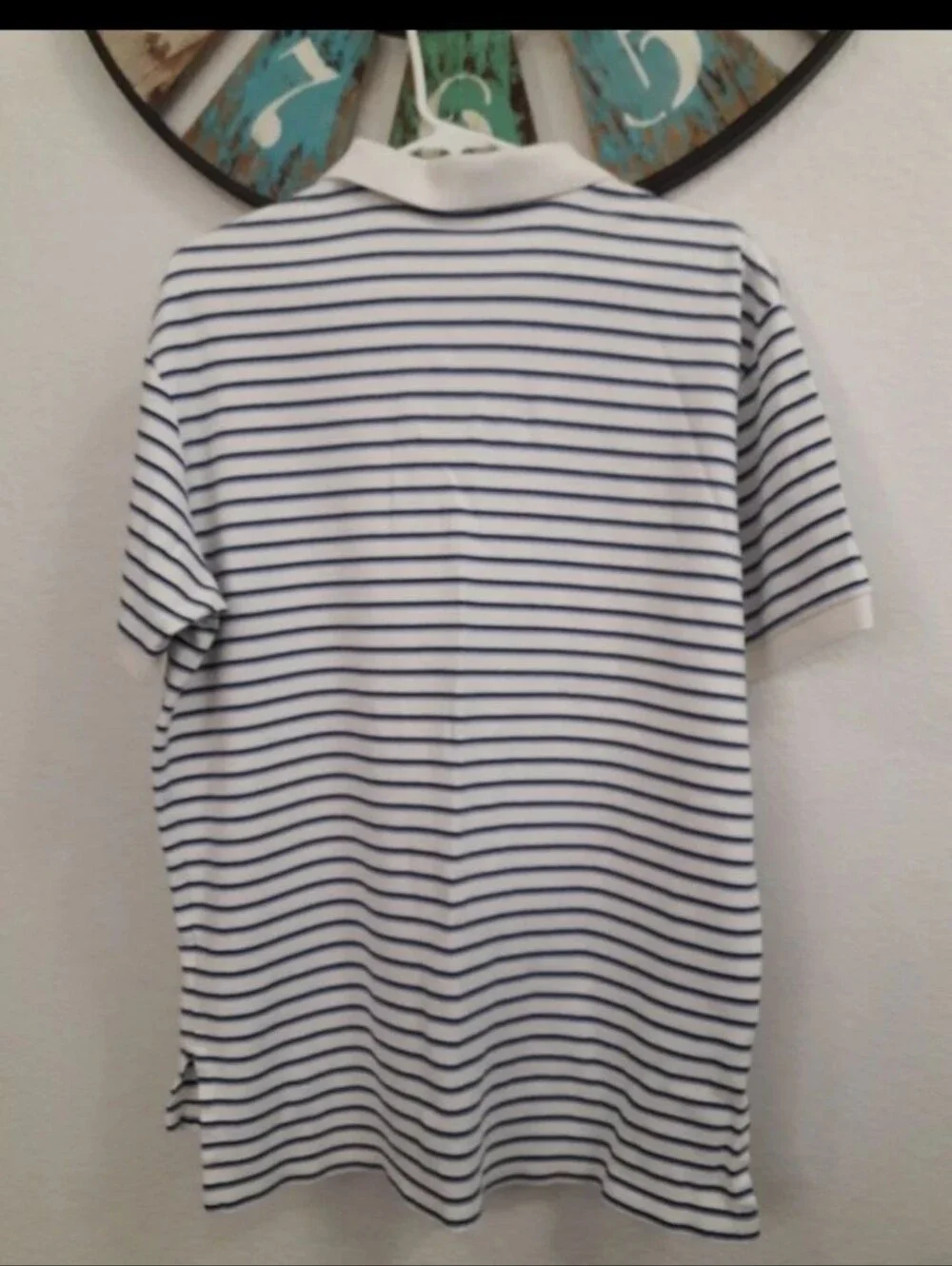 Polo Ralph Lauren White & Navy Striped Polo Shirt Size L